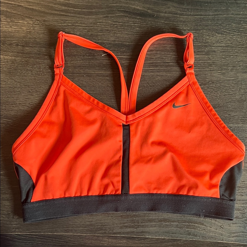 Nike Women's Bright Orange and Black Sports Bra